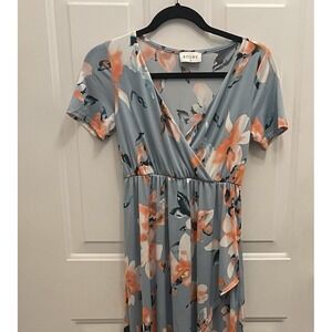 STORY Blue Summer Floral Maxi Hi Low Wrap Dress Womens S‎ Casual Party Boho